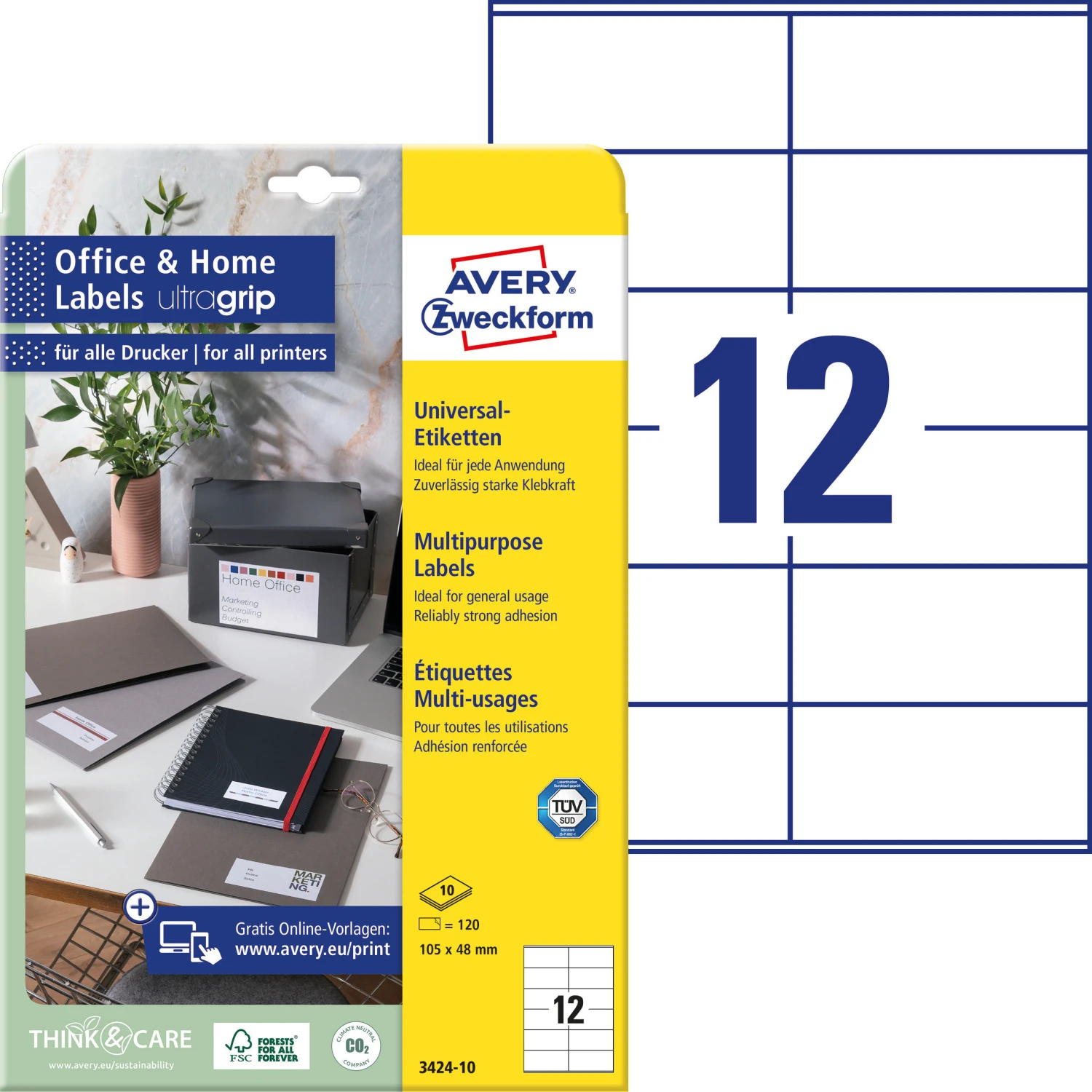 AVERY ZWECKFORM 3424-10 Etiketten, 48 x 105 mm, 10 Blatt