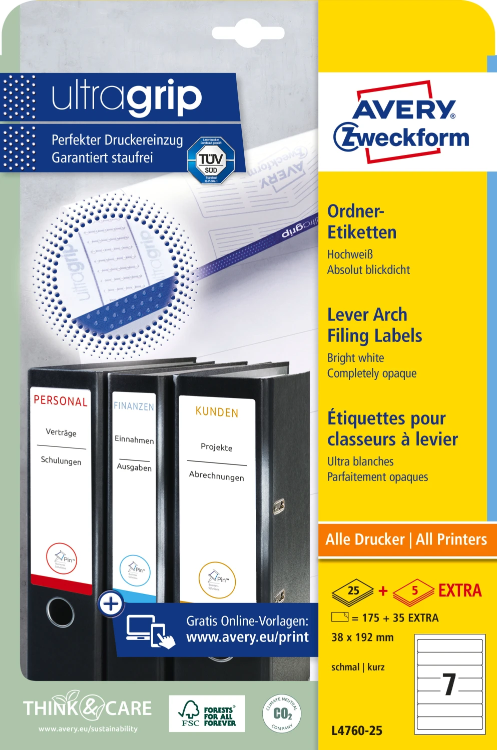 AVERY ZWECKFORM L4760-25 Ordner-Etiketten 38 x 192mm