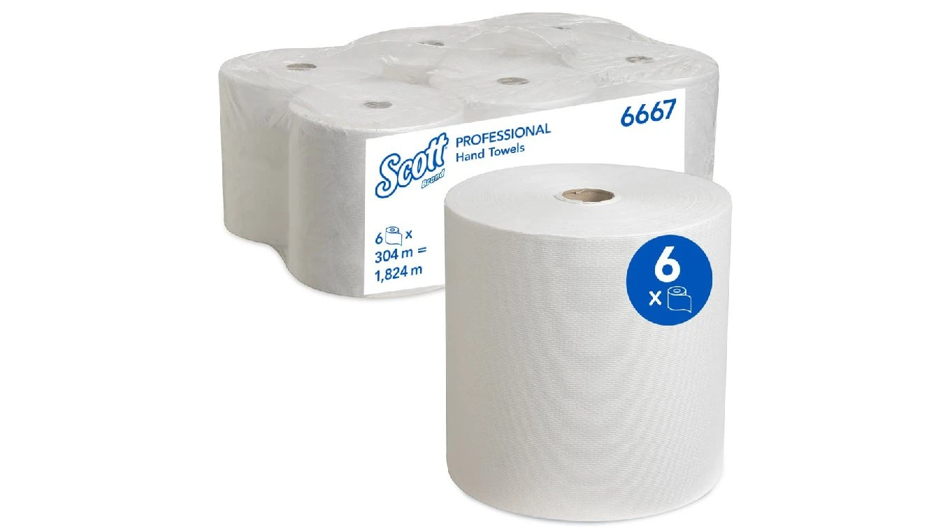 SCOTT Papierhandtuchrollen 1-lagig, 6 Rollen