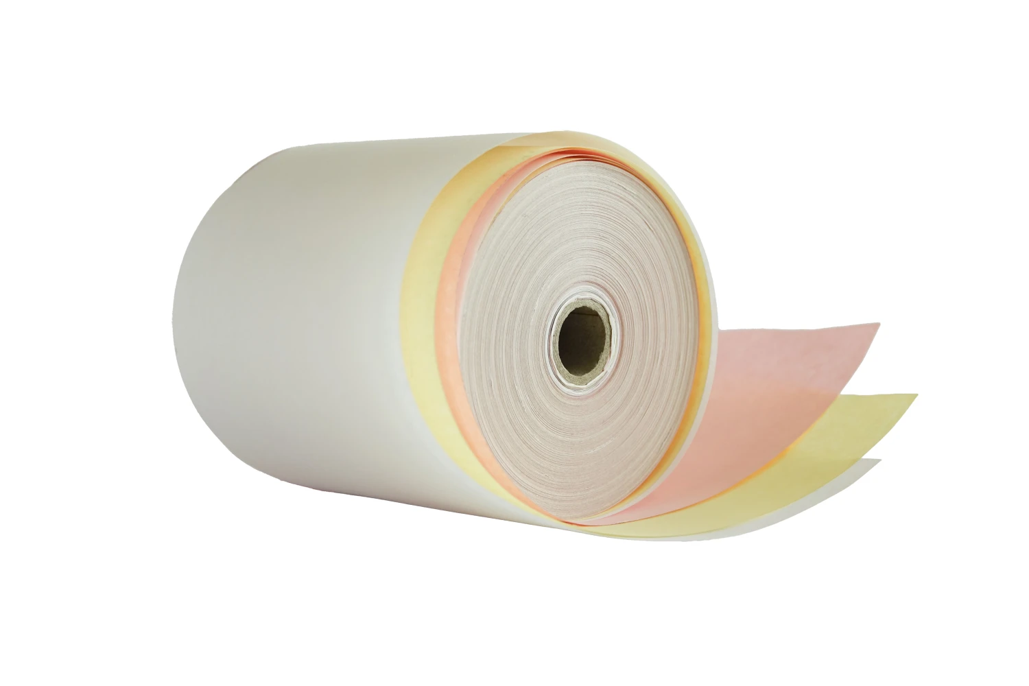 Kassenrollen 3-lagig, weiss, gelb, rosa, 76x70x12 mm