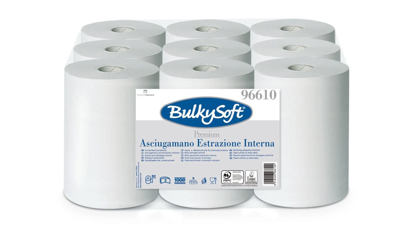 BULKYSOFT Papierwischtücher Premium Mini 2-lagig, 9 Rollen
