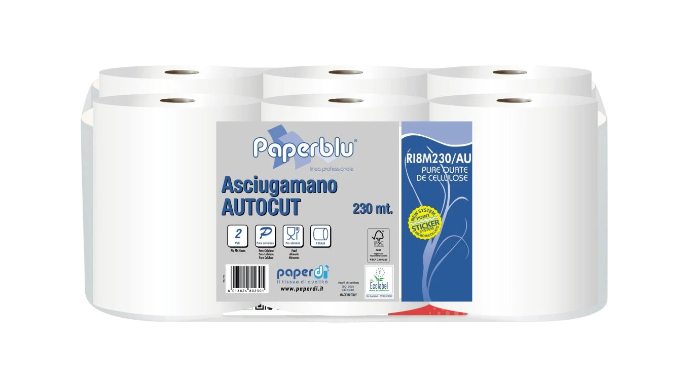 PAPERBLU Papierhandtuchrollen Autocut 2-lagig, 6 Rollen