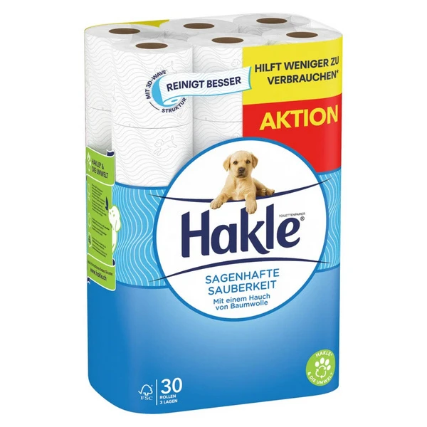 HAKLE WC-Papier Sagenhafte Sauberkeit 3-lagig, 30 Rollen