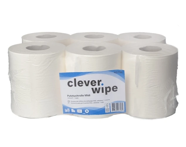 CLEVER WIPE Papierwischtücher Mid 1-lagig, 6 Rollen