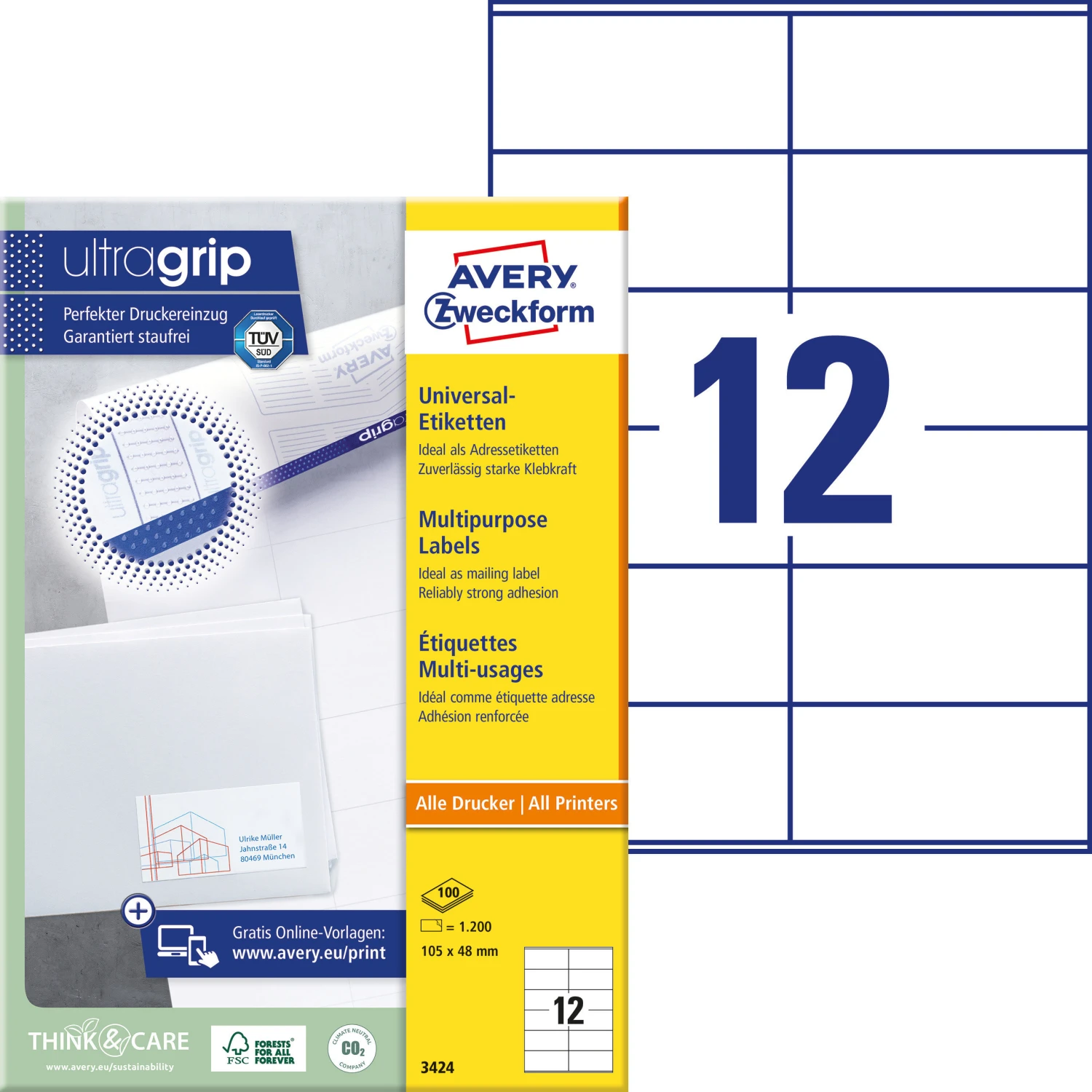 AVERY ZWECKFORM 3424 Etiketten, 105 x 48 mm, 100 Blatt