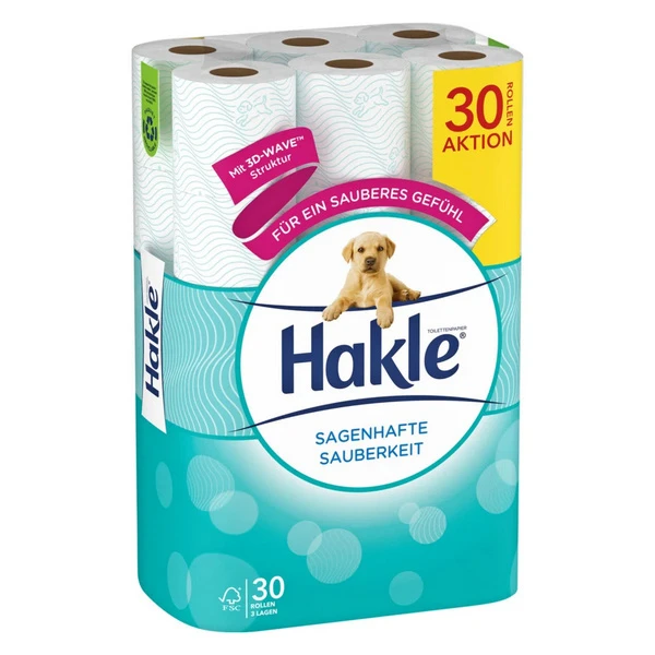 HAKLE WC-Papier Sagenhafte Sauberkeit 3-lagig, 30 Rollen