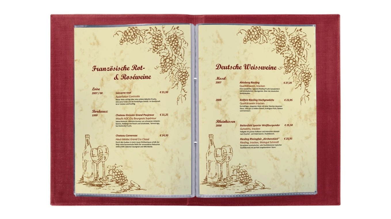 SIGEL Speisekarten-Mappe - mit Buchschraubenbindung - 8 Seiten