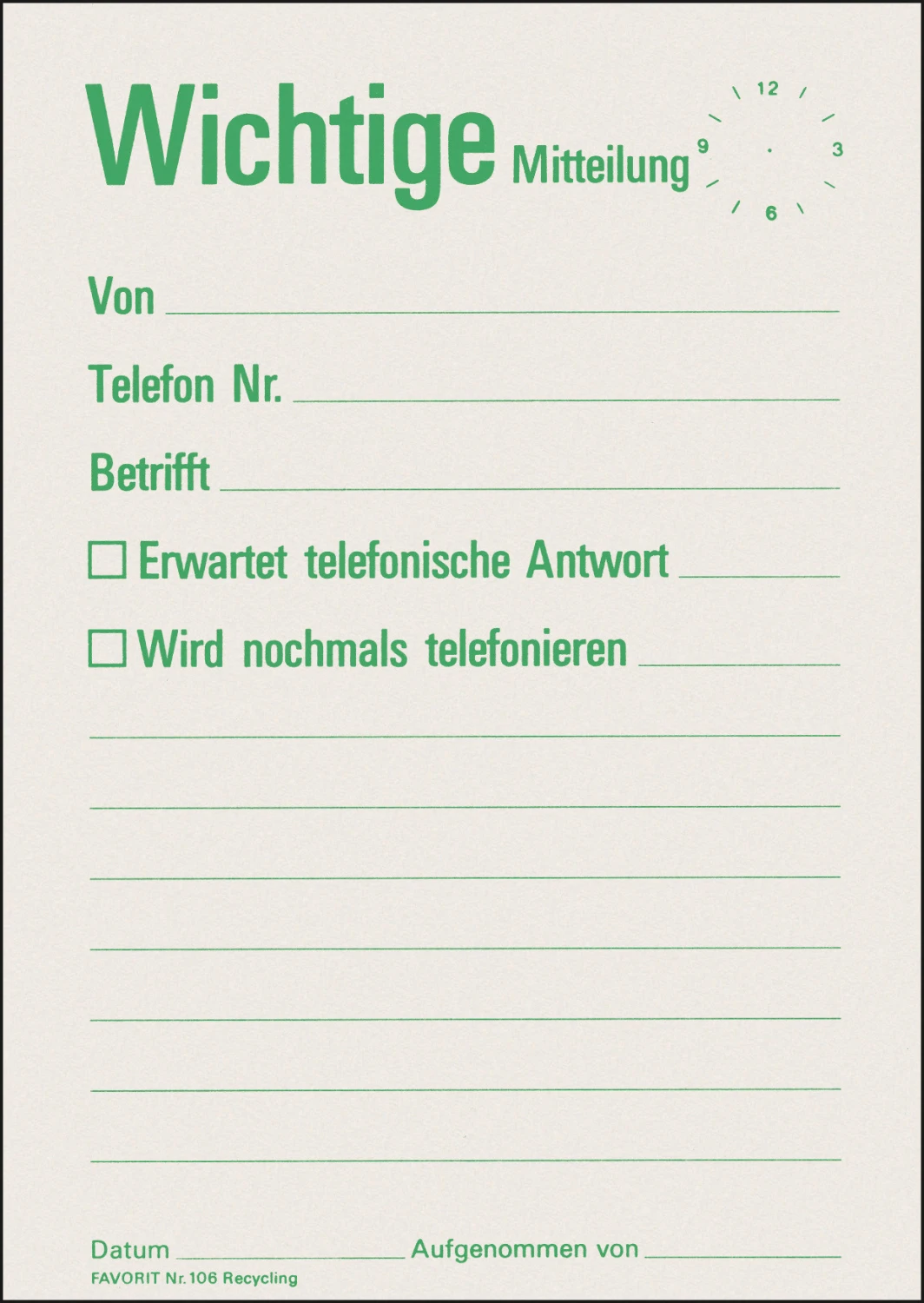 Mitteilungszettel-Block Favorit, "Wichtige Mitteilung"