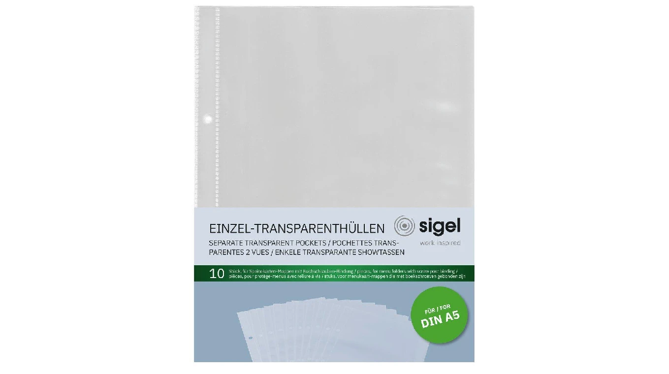 SIGEL Einzel-Transparenthüllen für Speisekarten-Mappen