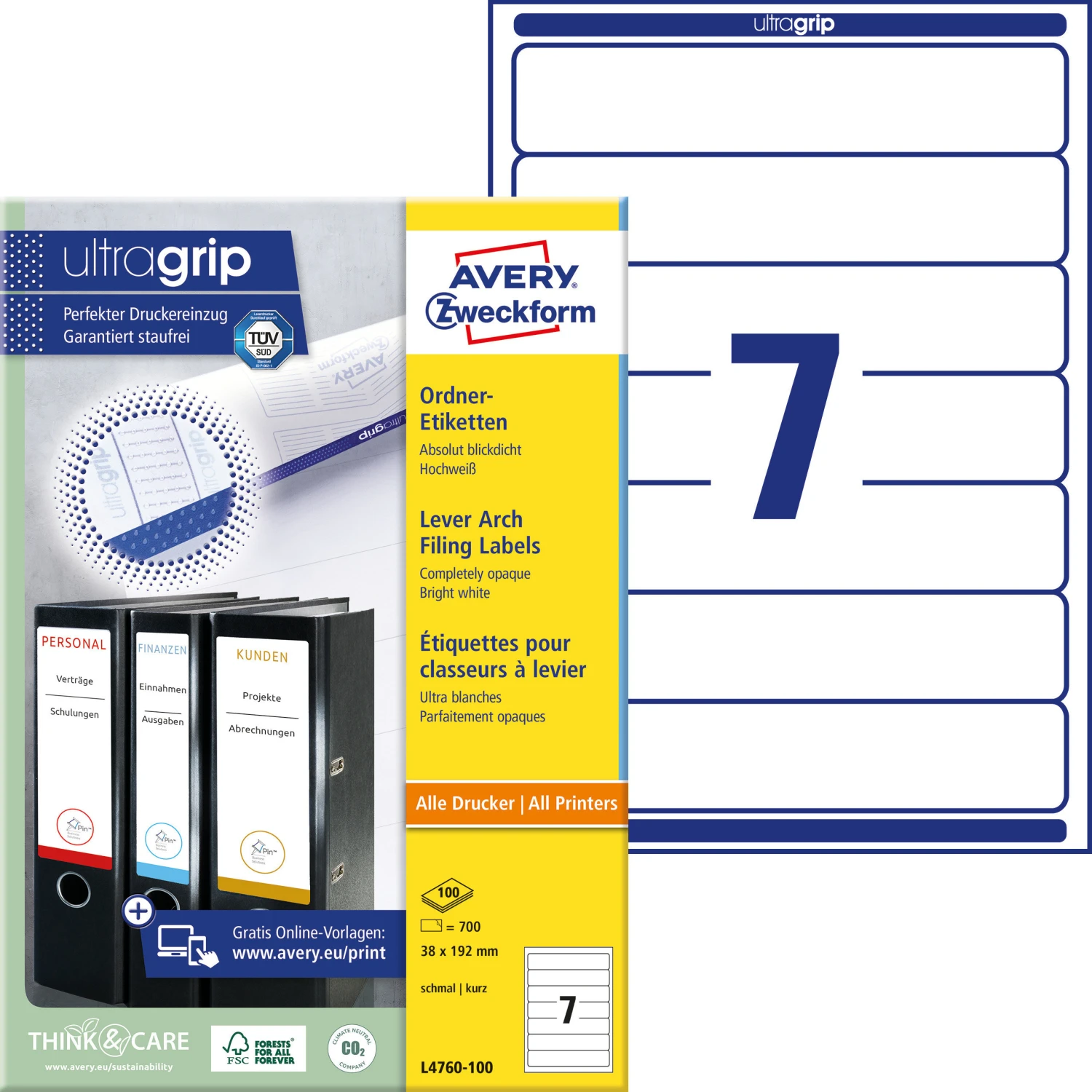 AVERY ZWECKFORM L4760-100 Ordner-Etiketten 192 x 38 mm